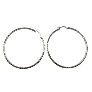 NWOT Sterling Silver Starburst Cut Etched Pierced Hoop Earrings